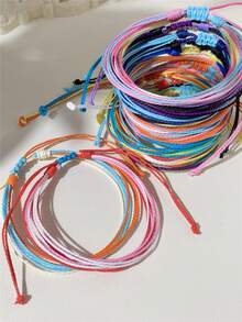 1/5/10/20pcs Rainbow Color Handmade Woven Rope Bracelets, Gradient Color Adjustable Size Bracelets, Suitable For Boyfriend And Girlfriend, Rainbow Multi-Piece Friendship Bracelets, Suitable For Daily Wear And Sharing - Multicolor - View 6