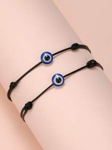 RINTOLER 2pcs Minimalist Creative Eye-Shaped Beaded Couple Bracelets, Random Style - ZJ7768-2 Pieces Black Eye Bracelet - View 3