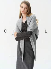 1pc Solid Color Fashion Elegant Lady Style Versatile Wool Knit Triangle Scarf Shawl For Autumn/Winter Daily Wear - Medium Gray - View 18