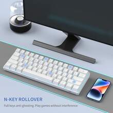 Magegee 1pc Star61 60% Mechanical Gaming Keyboard, White Minimalist Keycaps Gaming Keyboard, With Red Switches, Detachable Type-C Cable Mini Keyboard, With Blue Backlight, Compatible With Windows / PC / Laptop [WHITE: Red Switch] - White(Red Switch) - View 5