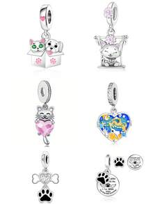 1pc Cute Cat Dog Pet Charm, Starry Sky Design Large Hole Bead ...