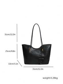 Minimalist Large Capacity Women's Tote Bag, Simple Versatile Commuter Shoulder Bag - Black - View 3