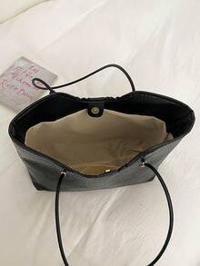 Minimalist Large Capacity Women's Tote Bag, Simple Versatile Commuter Shoulder Bag - Black - View 6