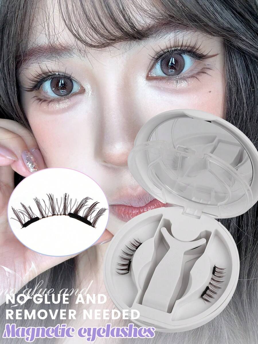 MAANGE [Soft Magnetic]1對磁吸假睫毛套組，貓眼狐狸眼款，自然豐盈、精緻美觀，附磁吸佩戴器，可重複使用，專業級磁吸假睫毛，便攜升級款，打造自然妝感，無需黏著劑，防風防水，全天舒適佩戴，加長眼尾設計，放大眼睛，旅行必備 - 彩色 - 查看 1