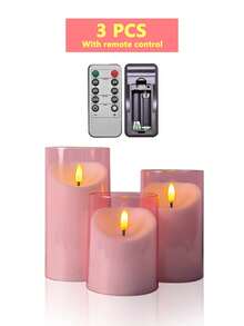 3pcs Flameless Candle Lights Set With Timer Remote Control, Battery Operated Pink Cup Candles, Suitable For Christmas, Halloween, Valentine's Day, Gifts, Presents, Birthday, Wedding, Dining Table, Party - Pink - Warm Light - View 11