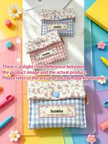 1pc Gingham Floral Fabric Sanitary Pad Storage Bag, Snap Button Closure Portable Period Pouch, Mini Travel Organizer For Student Girls, Hold Napkins Lipstick Small Accessories For Daily Outing Storage Bag - Multicolor - View 9