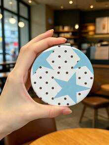 Blue Star Pattern Portable Folding Double-Sided Makeup Hand Mirror, A Shock-Proof And Easy-To-Carry Multi-Functional Small Beauty Mirror, A Travel Essential Suitable For Various Scenarios, An Ideal Gift Choice For Both Men And Women. - Multicolor - View 6