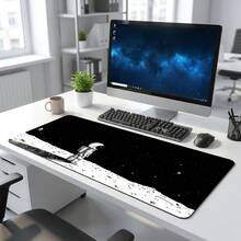 Alfombrilla de ratón y tapete de escritorio extra largo con patrón de ilustración de astronauta, luna y observación de estrellas en blanco y negro, base de goma antideslizante y duradera, superficie suave apta para computadora, portátil, oficina y hogar, decoración de arte abstracto, útiles escolares - A - Ver 8