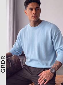 GRDR Men's Versatile Solid Color Crew Neck Long Sleeve Casual Sweater - Baby Blue - View 3