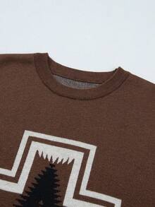Acelitt Spring/Autumn Western Bohemian Style Loose Short Jacquard Knit Short Sleeve Sweater, Suitable For Daily Wear - Brown - View 6