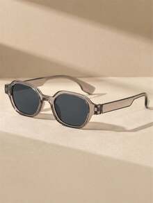French Lazy Style, Translucent Grey Semi-Transparent Polygonal Decorative Sunglasses, Clear Grey Tone Frame With Matte Hazy Texture, Perfect For Old City Streets And Beach Vacation Photos - Multicolor - View 2