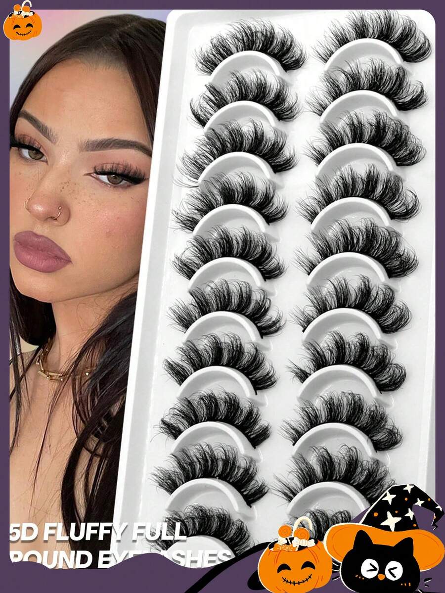 GROINNEYA 10 Pairs Cartoon Style Faux Mink False Eyelashes, Natural & Voluminous, Travel Essential Makeup Tool (TEN03) Strip Lashes, Eyelashes, False Eyelashes, False Eyelashes,Halloween - Black - View 1