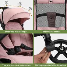 Lightweight Stroller, Portable Stroller, Ideal For Travel, Essential Baby Accessory, Breathable Mesh Fabric, One-Step Folding Stroller - Pink - View 5