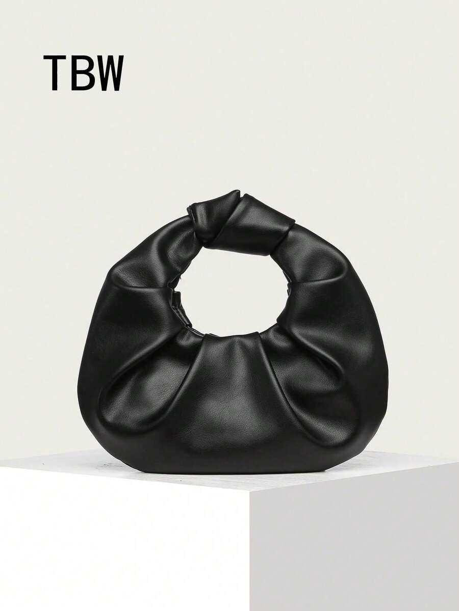Women's Cloud Pleated Handbag, Solid Color, Fashion Knot Design, Suitable For Outings - Black - View 1