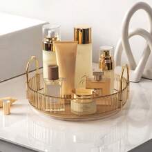 360° Rotating Makeup Organizer, Vanity/Bathroom Countertop Rotating Perfume Storage Box, Large Capacity Cosmetics And Skincare Organizer - Champagne - View 12