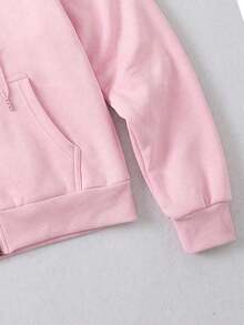 Women's Fleece Lined Hoodie Zip Up Jacket, Winter Sports Top With Pockets For Running Cycling Gym - Pink - View 4