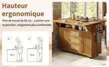 Kitchen Island Brown With Storage Adjustable Foldable Made Of Wood For Kitchen - 棕色 - 查看 6