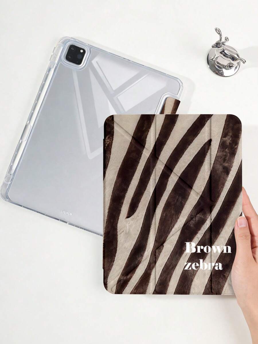 1件裝 斑馬條紋字母平板保護殼,適用於 iPad Mini6/7/Air/Air2/9.7/10.2/10.5/10.9(Air4-Air8)/Pro 11/10th Gen/A16/Pro 11 2024 機型,彩繪圖案平板殼配透明壓克力背殼,絲綢質感 8 折疊支架,自動休眠/喚醒,內建筆槽,不含筆,部分機型附相機框 - 彩色 - 查看 1