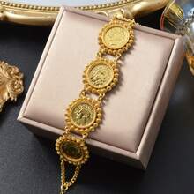 Retro 14K Gold-Plated Copper Lace Circular Double-Sided Badge Bracelet Arabic Style For Women Daily Parties Festivals Wear - Gold - View 6