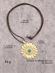 1pc Western Cowboy Style 3D Flower Turquoise Pendant Necklace, Braided Wax Rope Long Necklace Accessory, Christmas Halloween Holiday Gift Neck Jewelry, Gift For Girlfriend Mother Best Friend - Wax Rope - View 10