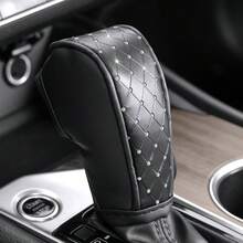 Luxury Diamond‑Studded Car Gear Shift Knob Cover Handbrake Sleeve, PU Leather Auto Gear Lever Protection Cover, Universal Fit Most Vehicles, Stylish Car Interior Modification Accessories - A - View 6