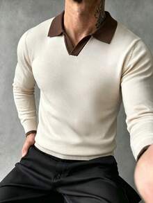 ZYNTH BALENO Men's Fashion Autumn/Winter Striped Airplane Collar Long Sleeve Sweater, Suitable For Gym Sports - Apricot - View 5