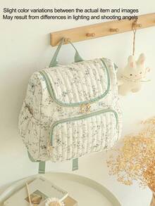 1pc Ditsy Floral Multi-Functional Large Capacity Diaper Bag Backpack, Can Be Hung On Stroller, Baby Shower Gift - Multicolor - View 15