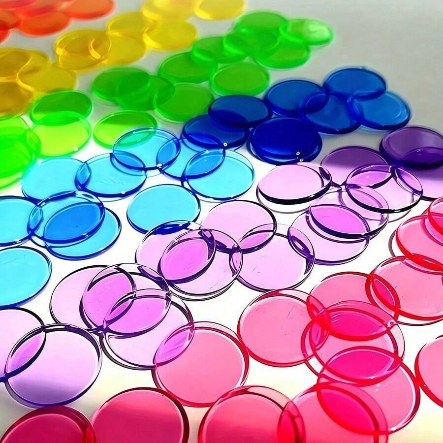 100PCSTransparent Counting Plastic Markers Suitable For Family Game Nights, Mixed Color Bingo Counting Markers For Bingo Games, Transparent Bingo Markers, Bingo Sets Suitable For Game Nights And Counting Tasks, Bingo Accessory - Multicolor - View 1