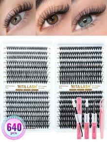 RITALASH 2527/ 592/655/640/384pcs Individual Lash Clusters Kit 4 Trays Volume Lashes With Lash Bond And Seal Lash Remover Lash Tweezer For Travel/Cosply/Daily Use For Beginner Waterproof Resuable Eyelash Extensions At Home - Black - View 14
