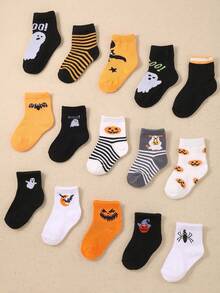 1/6/12 Pairs Kids Halloween Pumpkin Ghost Bat Spider Print Soft Breathable Non-Slip Mid Crew Socks Halloween Party Daily Autumn - Multicolor - View 3