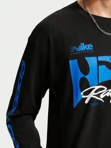 Nike Men's AS U NSW TEE LSE LS SWOOSH SPE Long Sleeve Knit Collarless T-Shirt TIM3782-010 - Black - View 4