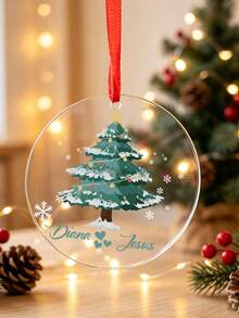 Custom Romantic Christmas Tree Ornament, Personalized Couple Name Holiday Hanging Decor, Watercolor Tree Pendant For Christmas Tree, Customized Festive Home Keepsake, Customizable Name Christmas Gift, Christmas Decorations, Room Decor, Family, Lovers - Style a - View 7