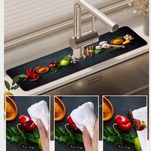 Seasoning Pattern, Faucet Drip Pad, Diatomaceous Earth Countertop Drip Strip, Coffee Mat, Drying Mat, Autumn Home Decor, Suitable For Kitchen, Bathroom, Bar, Halloween, Christmas Decoration - Multicolor - View 4
