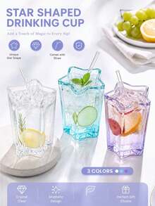 Star Gradient Glass Cup With Straw, Beautiful Crystal Drinking Cup, Suitable For Iced Coffee, Smoothies And Cold Drinks, Kitchen Utensil Home Decor, Essential For Camping, BBQ And Outdoor Gatherings, , Multipurpose Glass Drinkware For Home Kitchen, Campsite, Apartment, Dorm, Perfect For Summer BBQ And Camping Trips - Multicolor - View 2