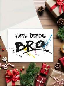 1pc "Happy Birthday Bro" Graffiti Birthday Card With Envelope, Cool Urban Greeting For Teen Brother Friend, Blank Inside - Multicolor - View 3