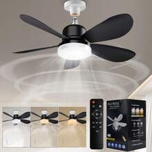 20.5" Socket Ceiling Fan With Remote, E27 Screw In Design, 3 Color Temperature & 3 Quiet Speed, 1/2/4H Timer & Night Light, Perfect For Bedroom Kids Room Living Room Home Indoor(Black Blades) - Black - View 9