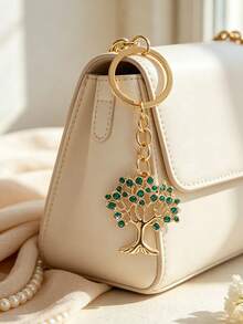 Luxury Rhinestone Tree Of Life Keychain, Bag Charm Pendant, Multi-Color Full Rhinestone Design, Gold Alloy Tree-Shaped Pendant Exquisite And Sparkling. Paired With Large Metal Key Ring, Sturdy Chain Resistant To Breaking, Suitable For Bags, Car Keys, Backpacks. Symbolizes Lucky Money Tree, Compact And Portable, Ideal For Gifts Or Personal Use, Ins Style Versatile Accessory, Holiday Gift Choice. - Multicolor - View 4