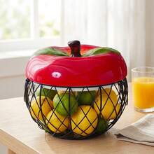 ZSLuckyHome 1pc Cute Strawberry And Apple Shaped Ceramic Top Wire Basket, Decorative Kitchen Countertop Fruit And Egg Storage Rack, Multi-Purpose Coffee Capsule, Vegetable, Snack Storage Box, Farmhouse Style Kitchen Decor, Unique Housewarming Gift - View 15