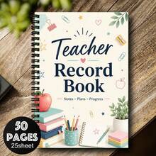 1PC A5 Teacher Record Book Spiral Notebook, 50 Pages/25 Sheets, Book Apple Pencil Clip And Botanical Journal For Class Records, Lesson Plans, Progress Tracking And Teacher Gifts - A5 - View 5