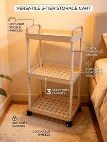 3/4 Layer Wheeled Multi-Layer Storage Vehicle - Movable Small Car Storage Rack, Sturdy Plastic Material, Easy To Assemble, Space Saving Storage Rack, Suitable For Kitchen, Bathroom, Office, Bedroom For Household Use - White/Black Storage Vehicle - Car Storage Rack/Black - View 4