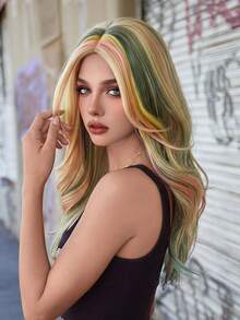 AKAKO 20 Inch Rainbow Multi Color Long Wave Wig With Middle Part, Heat-Resistant Synthetic Halloween Costume Wig For Cosplay, Music Festival Party Wear - Multicolor - View 5