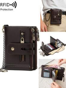 FOREVER MIYIN Dompet Lipat Pendek Pria dengan Perlindungan RFID, Dompet Koin dengan Resleting Ganda, Tempat Kartu Kapasitas Besar dengan Rantai Anti-Hilang, Jendela Foto ID untuk Penggunaan Sehari-hari - MultiWarna - View 2
