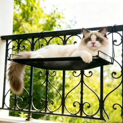 Portable Window Hanging Cat Hammock Bed, Removable Washable Cover Sturdy Frame Space Saving Cat Sun Lounger, Cat Supplies