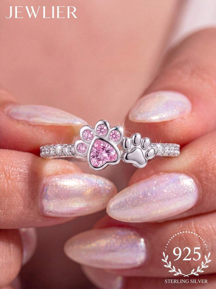 1pc 925 Sterling Silver Cute Claw Shaped Ring, Multiple Sizes Available, Suitable For Women, Girls And Ladies, Ideal Choice For Date Gift Or Exquisite Jewelry