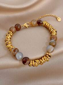 Vòng tay chuỗi xoắn hạt đá tự nhiên phong cách Boho vintage bằng thép không gỉ, trang sức vàng cho nữ, tiệc tùng, hàng ngày, quà tặng Giáng Sinh/Mùa thu/Rave/Sinh nhật/Halloween - Nhiều màu - Xem 7