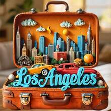 Los Angeles Vintage Suitcase Skyline Of Angels And Open-Road Daydreams Magnet Where Every Exit Packs A Story Worth Keeping Keepsake For All Metal Surfaces Throughout The Home - A - View 1