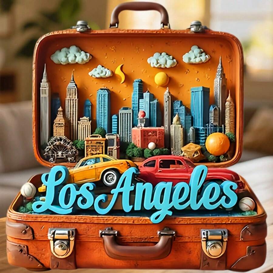 Los Angeles Vintage Suitcase Skyline Of Angels And Open-Road Daydreams Magnet Where Every Exit Packs A Story Worth Keeping Keepsake For All Metal Surfaces Throughout The Home - A - View 1