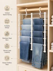 Space-Saving Multi-Layer Pants Hanger, Foldable Plastic Closet Organizer With Non-Slip Storage Bars, Easy Assembly Trouser Rack For Jeans, Leggings, Slacks And Casual Pants, Wardrobe Storage For Bedroom, Dorm, Apartment And Seasonal Organization - Multicolor - View 1