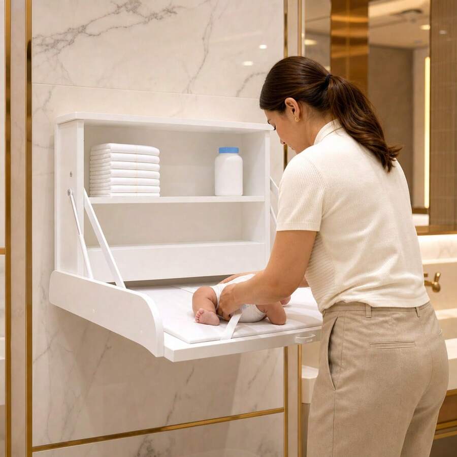 Trocador Parede Dobrável Cômoda Seguro Resistência Fraldário Bebê Fixação - Branco - Visão 1