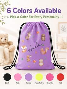 Customized Wildlife Zoo Animal Name Drawstring Bag - Personalized Zoo Text Backpack, Suitable For Picnic, Unique Gift Bag, Can Be Used As Birthday Party, Baby Shower Gift And Customized Birthday Gift - Multicolor - View 6